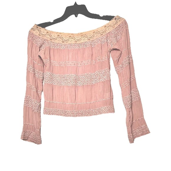 Forever 21 Y2K Fairycore Boho Off Shoulder Pink Lace Trim Top Women M USA - Picture 3 of 6